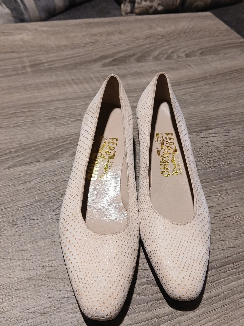 Salvatore Ferragamo Vintage White Perforated Suede Ballet Flats Sz 6.5